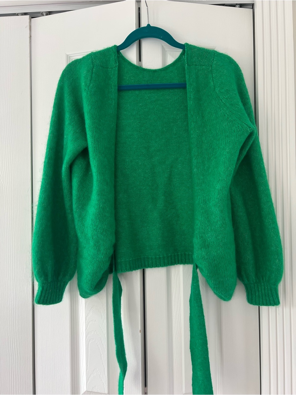 Sezane Emerald Green Crewneck Sweater Reversible with Tie/Wrap/Bow - Picture 3 of 4